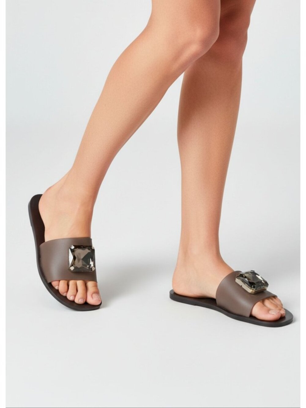 Shoe Republic LA Black Slides With Large Crystal Embellishments Perfect For Casu